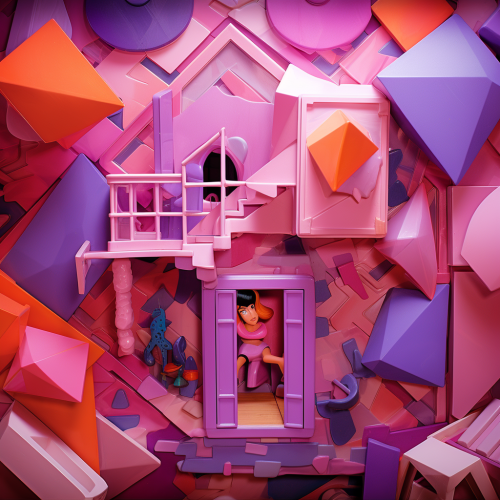 Ken doll toy in pink purple house