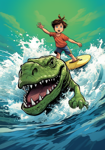 Kid and Adult Surfing on Crocodile Boards