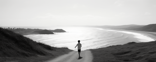 Child running up hill on beach