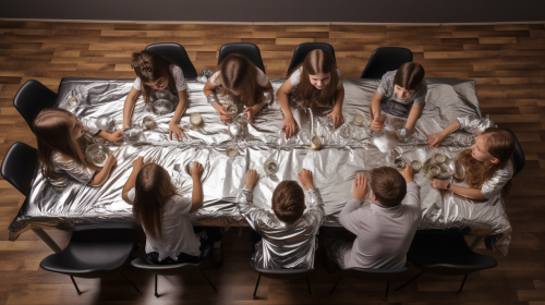 Group of kids sitting at a festive table