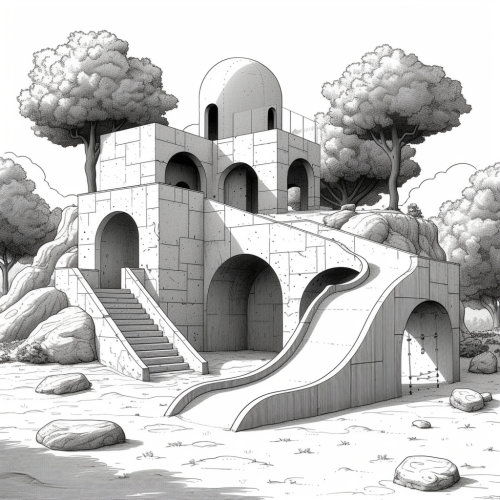 Imaginary Kids Playground House in Park Coloring Page