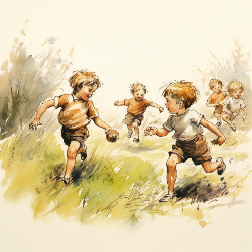 Children playing in E.H. Shepard style