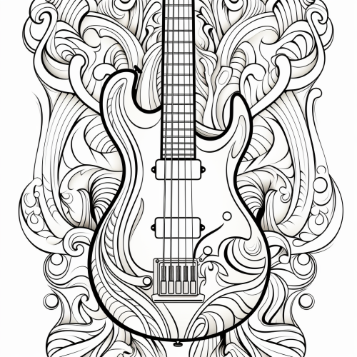 Cartoon-style bass guitar coloring page