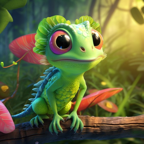 Cute chameleon in green jungle animation