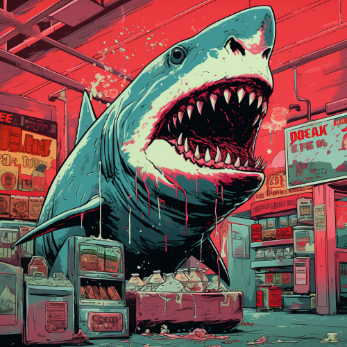 Fierce killer shark in shopping mall Fierce killer shark in shopping mall