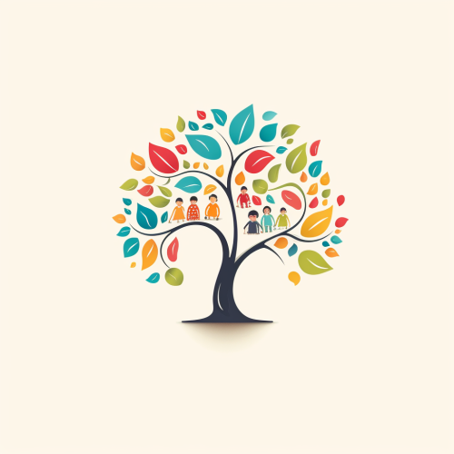 Kids playing under tree in kindergarten