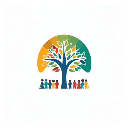 Kindergarten logo with nature and diverse children