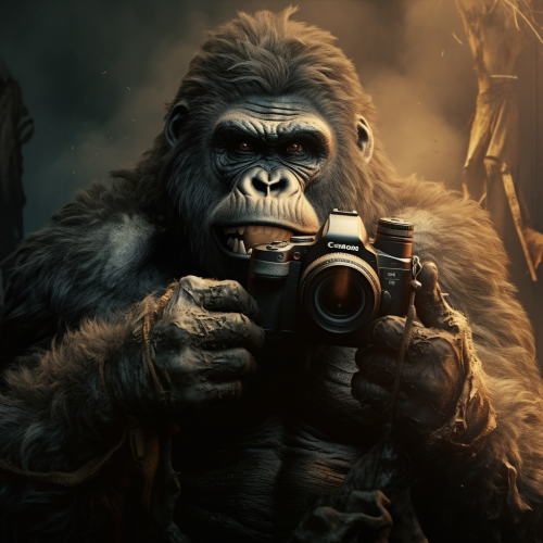 King Kong taking picture of a tiny mouse