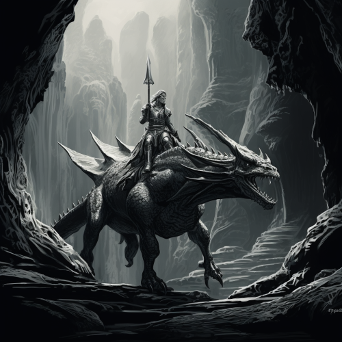 Knight on lizard in cave
