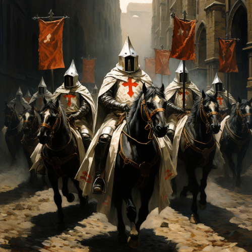 Dramatic knights templar pulp art painting