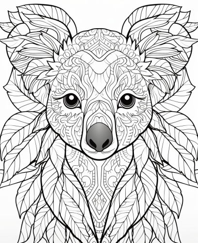 Koala Bear in Abstract Background Coloring Page