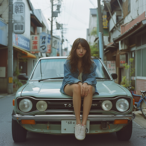 Beautiful girl posing with a Toyota 86 in Japan