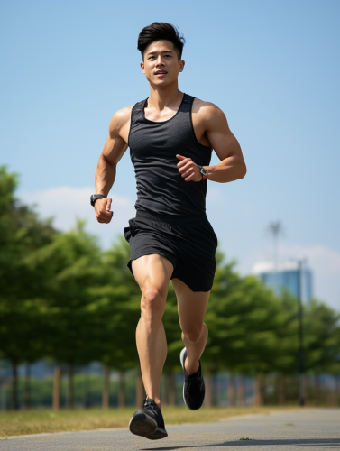 Korean man running in green park