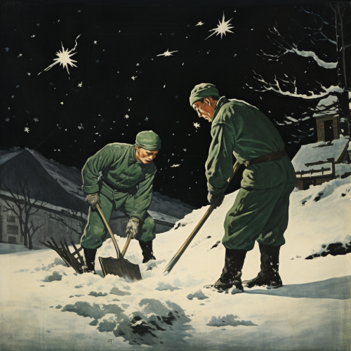Two South Korean Soldiers Sweeping Snow