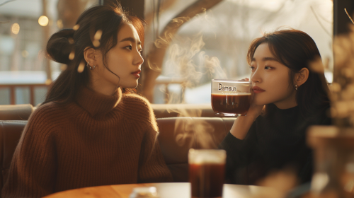 Two Korean women with jujube juice Two Korean women with jujube juice