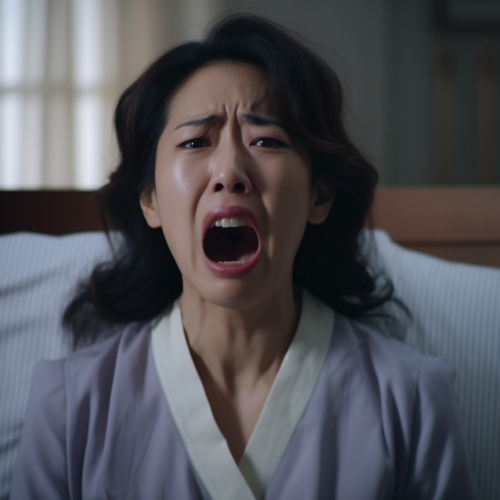 Sad Korean Office Woman Crying on Bed