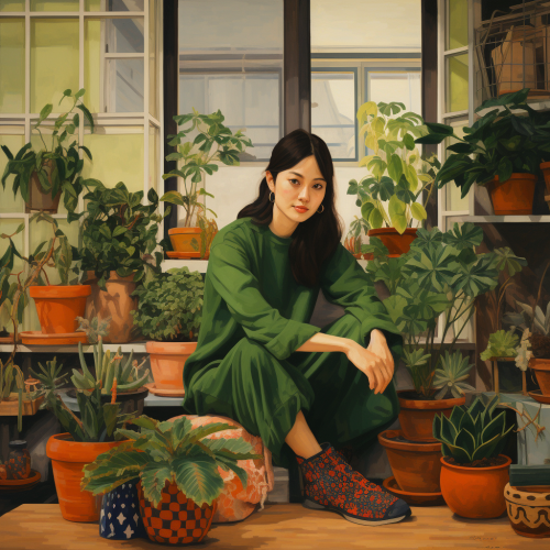 Korean woman talking to plants