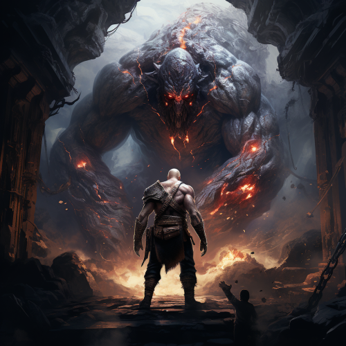 Kratos faces menacing giant monster in smoky space station