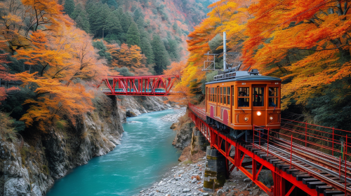 Panoramic view of Kurobe Gorge in autumn Panoramic view of Kurobe Gorge in autumn