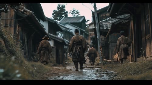 Samurai Walking in Village