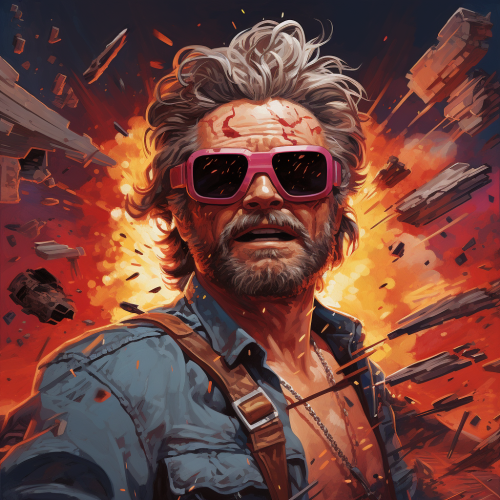 Kurt Russell fleeing from exploding boomboxes