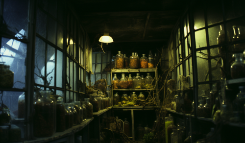 Lab outside at night with film grain