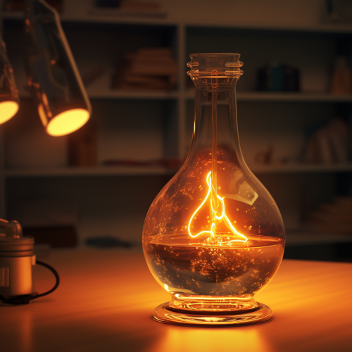 3D render of laboratory flask pouring liquid on lightbulb