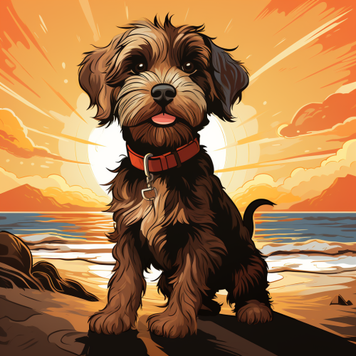 Medium Labordoodle Dog Beach Sunset