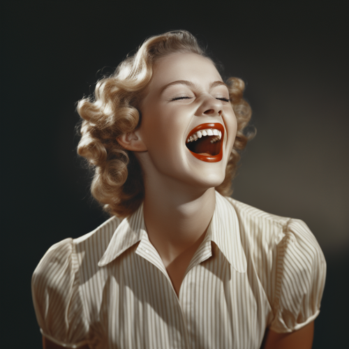 Lady laughing in early AI style