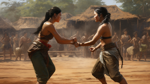 Hyperrealistic traditional female fistfight in Laos
