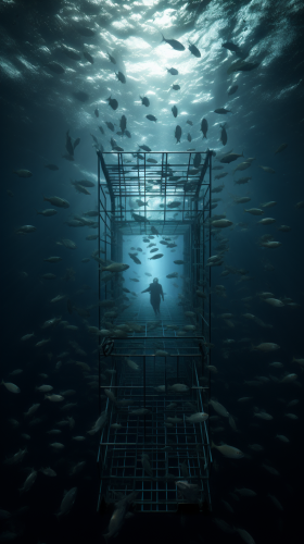 Aerial view of underwater cage Aerial view of underwater cage
