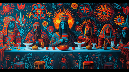 Huichol Style Last Supper with Psychedelic Details