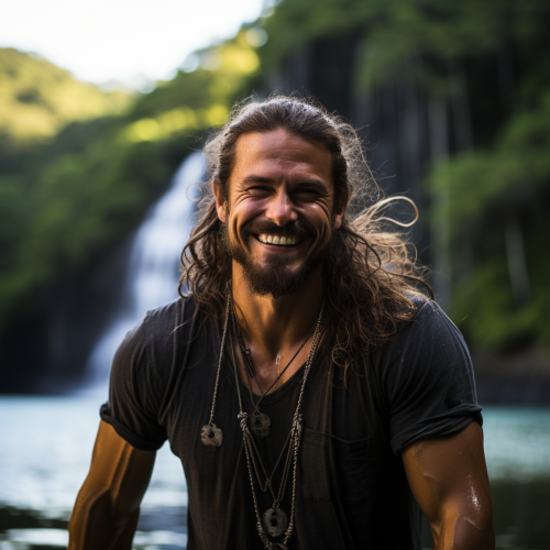 Smiling Latin American Model at Caribbean Waterfall