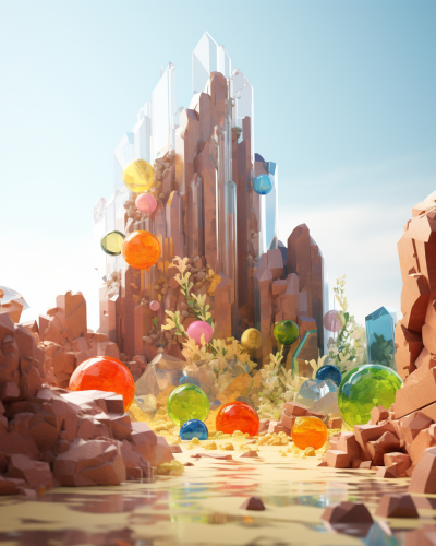 Lego landscape with surreal environment and rocks