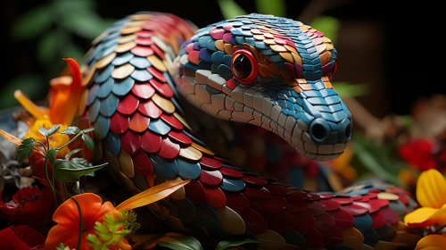 Colorful Lego snake in jungle