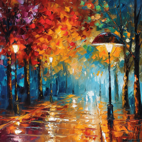 Stunning night scene in Leonid Afremov's artwork Stunning night scene in Leonid Afremov's artwork