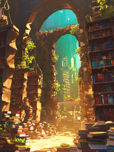 Library with piles of books Library with piles of books