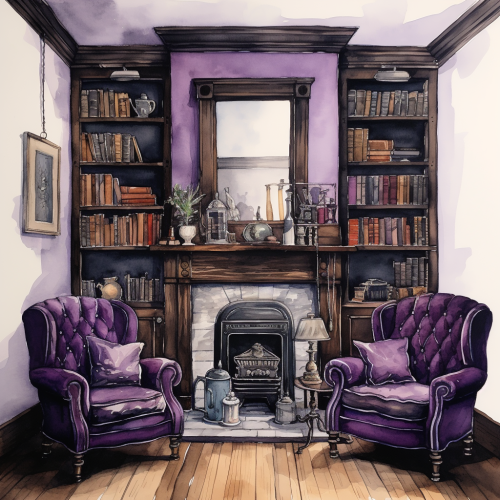 Watercolor painting of library study aesthetic