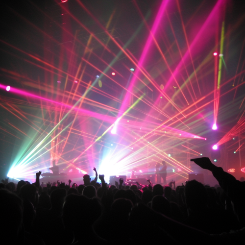 Psychedelic Light Show Concert Crowd Silhouettes