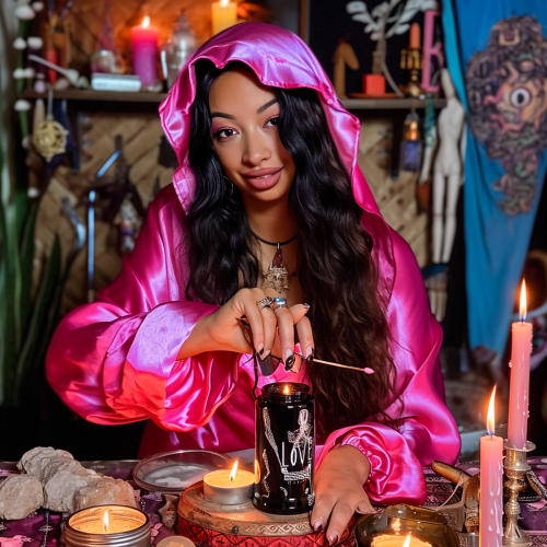 Beautiful light-skinned woman in pink silk garment
