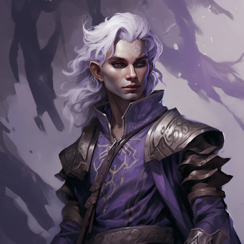 Lilac drow half-elf rogue character