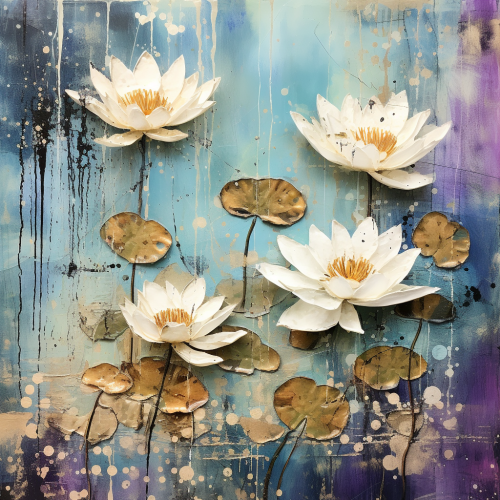 Realistic water lilies on acrylic background
