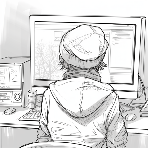 Line Drawing UX Storyboard Boy Sitting in Room