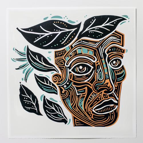 Linocut coffee identity artwork with 5 colors Linocut coffee identity artwork with 5 colors