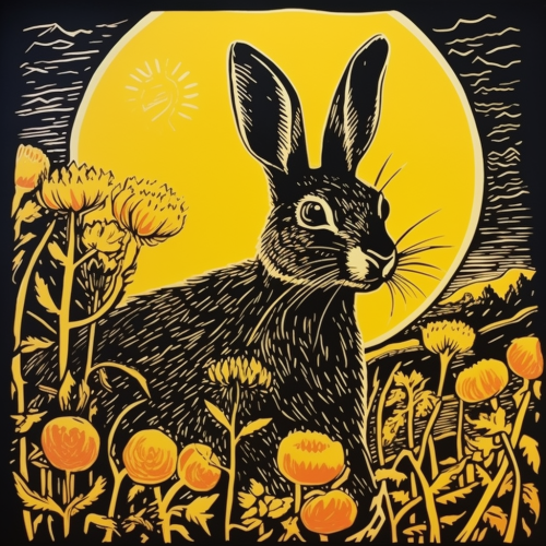 Beautiful linocut print of a jackrabbit Beautiful linocut print of a jackrabbit