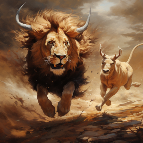 Lion chasing gazelle painting