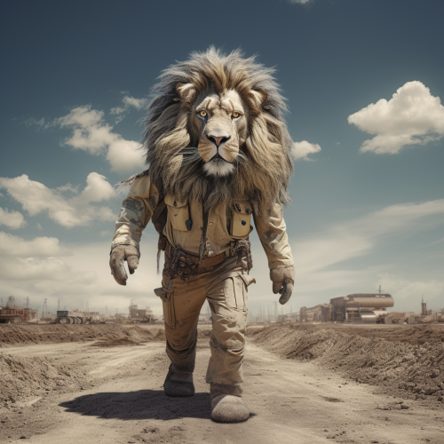 Lion Human General Contractor Walking Construction Field
