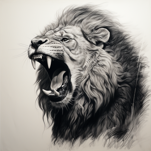 Realistic lion head pencil engraving