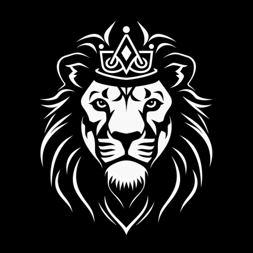 Majestic lion wearing crown in vector logo