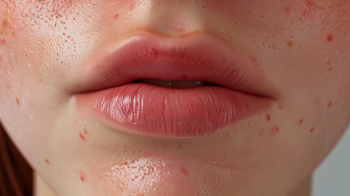 Lips with small moles closeup